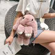 韩版女童兔子毛绒包包单肩迷你可爱链条斜挎包，装死兔女毛毛包