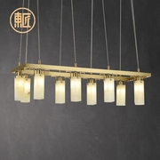 全铜中式餐厅长方形吊灯长条餐桌灯新中式别墅茶室中国风玉石吊灯