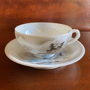 日本中古 手绘风景薄胎瓷茶杯 杯碟 收藏摆件老瓷器 壳瓷茶具瓷碗
