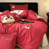 红色100s双股澳棉纯棉四件套卡通，刺绣全棉被套床单床上用品