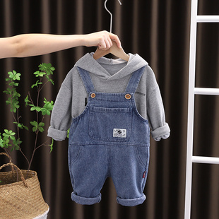 男童春季背带裤套装6-8个月1-2-3岁男宝宝春装，婴儿童春秋衣服
