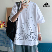 Adidas阿迪达斯T恤男士2024春季运动宽松大码圆领短袖GU4290