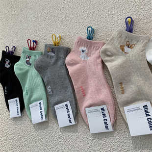 韩国女袜vividcolor街头简约英伦风卡通小狗低帮棉质透气短筒袜子