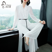 连体裤女2023早季秋显瘦气质雪纺连衣，长裤阔腿裤套装高腰垂感