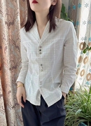 夏季女士衬衫长袖，打底衫韩版时尚设计感小众，格子棉衬衣外套潮