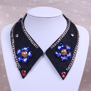 韩国蕾丝珍珠配饰假衣领 黑色花朵 娃娃领装饰假领子 女