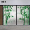 中式磨砂静电玻璃门竹子，贴膜中国风，客厅书房竹林隔断推拉门贴纸