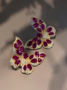 欧美法式高级感玫红色锆石轻奢蝴蝶耳环小众设计独特个性复古耳钉
