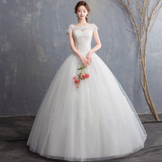 2023婚纱礼服一字肩齐地新娘，结婚韩版立体花朵显瘦婚纱公