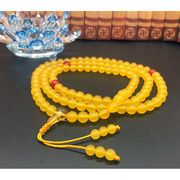 藏族饰用供品 佛珠手链108颗/天然黄玉念珠/佛珠/配红玛瑙隔珠