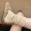 勃肯鞋袜子女秋冬粗线堆堆袜纯棉，针织毛线中筒袜，配雪地靴白色长袜