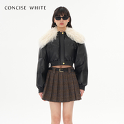 CONCISE-WHITE简白毛领短款夹克羽绒服女23冬季设计师品牌