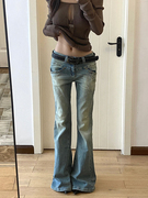大码美式y2k辣妹微喇叭牛仔裤女设计感铆钉弹力修身显瘦直筒长裤