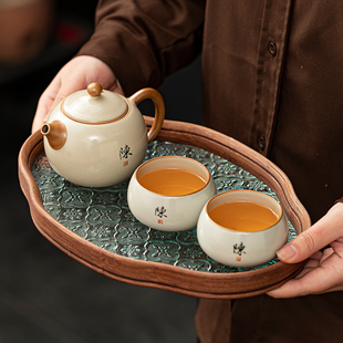 汝窑手写定制茶具小套装简约家用单人泡茶壶茶杯一壶二杯旅行茶具