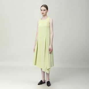原创设计师品牌女装天丝无袖连衣裙纯色2024夏季高端精致长裙