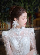 新娘饰品白色羽毛手工耳环简约时尚婚纱礼服唯美超仙结婚造型配饰
