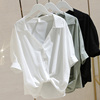 白色V领短袖衬衫女2023夏季韩版设计感小众宽松显瘦打结衬衣