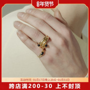 greymatter黑玛瑙素圈涡形，绕环嵌珠子多层叠戴戒指(戴戒指)女设计感指环