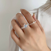 珍珠戒指女款小珠小众设计食指，戒指高级感时尚个性装饰中指戒花朵
