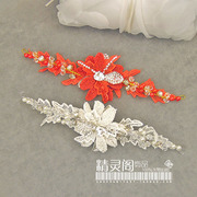 蕾丝花朵水钻设计感新娘发饰日韩红色气质婚纱头纱头饰发箍头扣