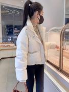 韩国2023冬女士羽绒棉服小个子短款白鸭绒纯色立领面包服外套