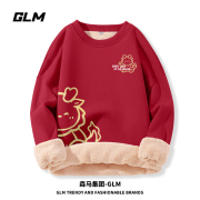GLM龙年红色卫衣女装秋冬加绒新年羊羔绒圆领设计感外套