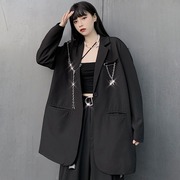 大码女装胖mm早秋韩版ins暗黑，系宽松百搭原宿长袖垂感西装外套潮