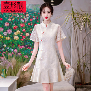 年轻款学生改良版鱼尾蕾丝，旗袍短裙夏季中国风甜美风小个子连衣裙