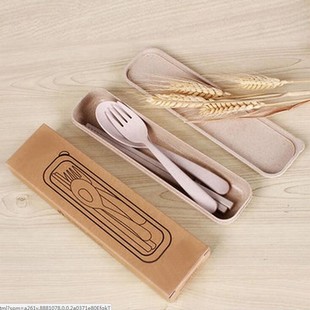 餐具套装 勺 叉 筷子三件套便携餐具旅行套装儿童环保小麦k可降解