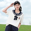 初中生夏季少女t恤海军，领日系蝴蝶结学生大童短袖水手服上衣