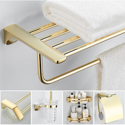 浴室金色毛巾架不锈钢置物架欧式浴巾，架化妆室五金，挂件套装免打孔