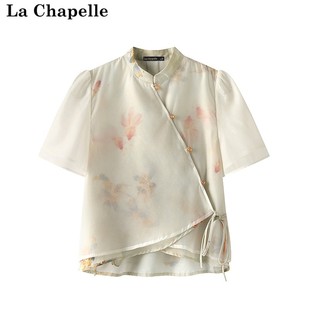 拉夏贝尔/La Chapelle新中式国风旗袍女短袖夏季立领印花衬衫上衣