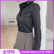 高级感黑色衬衫女长袖韩国2022秋季通勤修身显瘦工装上衣
