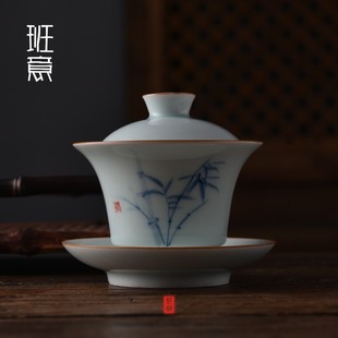 班意 陶瓷手绘盖碗竹影清风手抓泡茶碗器壶三才茶碗功夫茶杯茶具