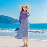 紫罗兰系 设计高级感裙子2024春季原创亚麻苎麻法式浪漫连衣裙