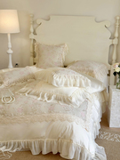 法式公主风100S长绒棉四件套浪漫提花雪纺全棉花边被套床上用品