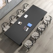 黑色大型实木会议桌，长桌现代职员办公电脑桌，简约长方形会议室桌椅