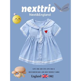 英国Next女童连衣裙夏季学院风短袖2024宝宝中小儿童公主裙子