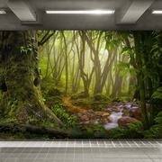 大自然风景画森林树林植物墙纸，电视背景墙壁纸影视墙卧室餐厅墙布