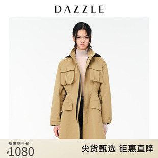 dazzle地素奥莱春季连帽抽绳收腰工装，风衣外套女