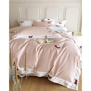 轻奢欧式床品玫瑰刺绣花纯棉2米双人被套100支长绒棉床单四件套