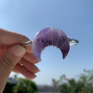 天然水晶手镯月亮星星，雕刻设计感紫粉水晶草莓晶