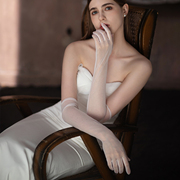 wg099优雅白色简约网纱长款婚纱礼服，晚宴会派对新娘结婚手套