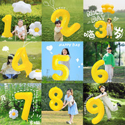 儿童宝宝男女孩生日黄色数字，气球装饰派对，幼儿园毕业拍照场景布置