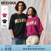 mishka美式复古潮牌夏季2024纯棉，情侣装大版宽松上衣，短袖t恤