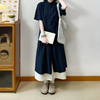 自制日系工装风藏青色衬衫裙，女夏小个子学生短袖，松弛感穿搭连衣裙