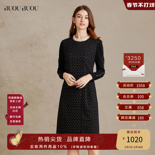 buoubuou2023年，夏季商场同款黑色波点长袖，印花连衣裙bh1g002