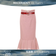 奥莱MAXRIENY包臀鱼尾裙夏季女士高腰半身裙优雅气质格纹裙子