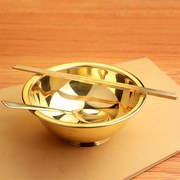 铜碗铜餐具摆件加厚铜筷子，铜勺子套装，金饭碗佛具用品家用碗摆件