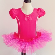 玫红色芭蕾舞蕾丝纱裙儿童专业连体服培训练功舞台表演衣服
